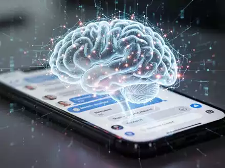 Stilisierte neuronale Netzstruktur über verschwommenem Smartphone-Bildschirm mit Chat-Oberfläche, symbolisiert KI und Kontextverständnis. - Foto: über boerse-global.de