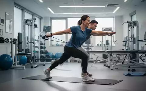 Eine Person führt eine Übung in einem modernen Fitnessstudio aus, die Bewegung und Rehabilitation symbolisiert. - Foto: über boerse-global.de