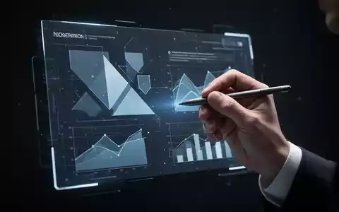 Eine Hand hält einen Stift und interagiert mit einer holografischen Projektion einer modernen Präsentationsfolie, die Design und Technologie symbolisiert. - Foto: über boerse-global.de