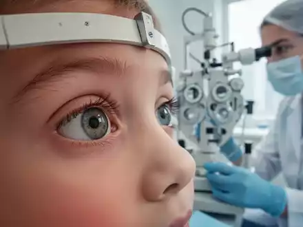 Nahaufnahme des Auges eines Kindes, das von einem Augenarzt untersucht wird, um juvenile idiopathische Arthritis zu erkennen. - Foto: über boerse-global.de