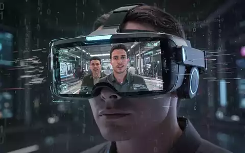 AR-Brille zeigt verzerrtes Videobild mit digitalen Störungen, symbolisiert technisches Wiedergabeproblem. - Foto: über boerse-global.de