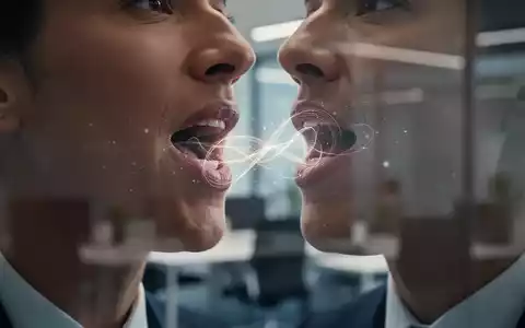 Nahaufnahme eines Mundes, der spricht, mit subtilen leuchtenden Linien, die von den Lippen ausgehen, in einem professionellen Umfeld. - Foto: über boerse-global.de