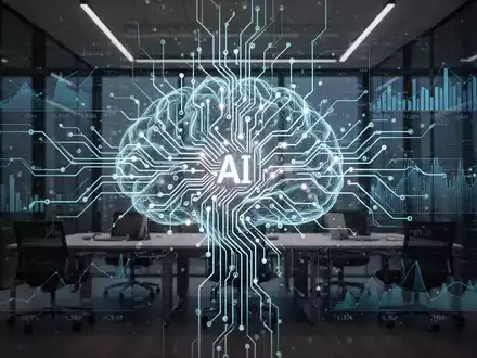 Eine futuristische Darstellung eines neuronalen Netzwerks oder einer Platine mit Finanzdaten-Visualisierungen, die KI im Audit-Management symbolisiert. - Foto: über boerse-global.de