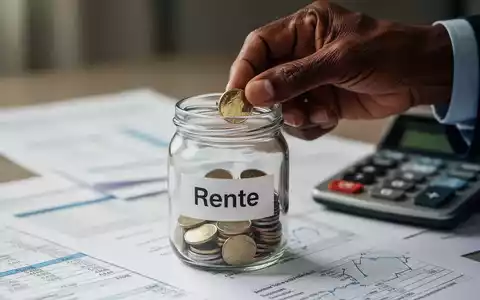 Eine Hand legt eine Münze in ein Glasgefäß mit der Aufschrift „Rente“, umgeben von Finanzdokumenten und einem Taschenrechner. - Foto: über boerse-global.de