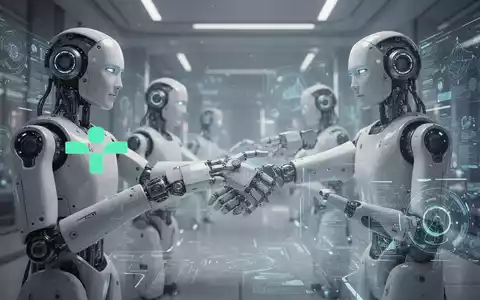 Abstrakte, atmosphärische Szene mit fortschrittlicher Robotik und Technologie in einer futuristischenken Umgebung, die Zusammenarbeit and Innovation andeutet. - Foto: über boerse-global.de