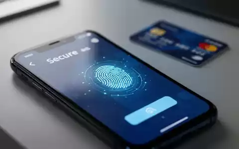 Smartphone mit einer sicheren Bezahl-App und Fingerabdruck-Symbol, unscharfe Kreditkarte im Hintergrund. - Foto: über boerse-global.de