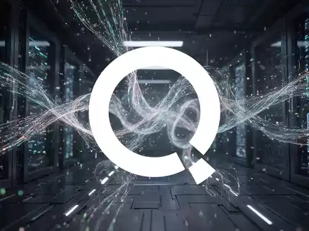 Abstrakte Darstellung von Quantencomputing und sicherer Datenübertragung mit leuchtenden Datenströmen in einer dunklen, hochtechnologischen Umgebung. - Foto: über boerse-global.de