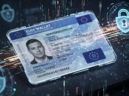 Nahaufnahme eines digitalen Identitätsdokuments mit holografischen Elementen und sicheren Datenströmen, die Compliance und Technologie symbolisieren. - Foto: über boerse-global.de