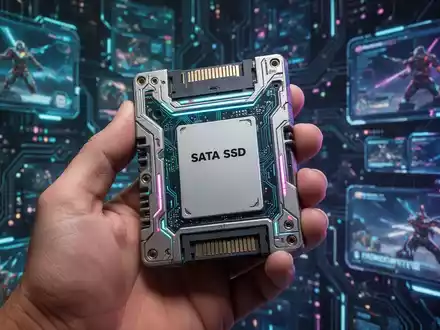 Eine Hand hält eine maßgefertigte physische Spielmodul-Kassette im Retro-Stil mit SATA-SSD-Anschluss. - Foto: über boerse-global.de