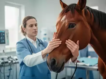 Ein Tierarzt untersucht achtsam das Auge eines Pferdes, mit dem Fokus auf das Tier, was Fürsorge und Fachwissen vermittelt. - Foto: über boerse-global.de