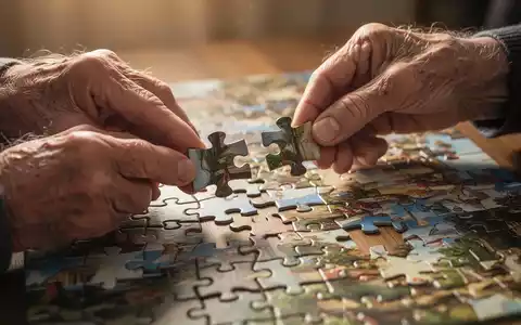 Ältere Hände, die ein komplexes Puzzle zusammensetzen, symbolisieren kognitive Stimulation und Gehirngesundheit. - Foto: über boerse-global.de