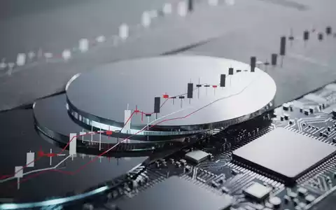 Abstrakte Darstellung eines Bärenmarktes mit stilisierten Halbleiterchips und fallenden Chartlinien in kühlen Blau- und Grautönen. - Foto: über boerse-global.de
