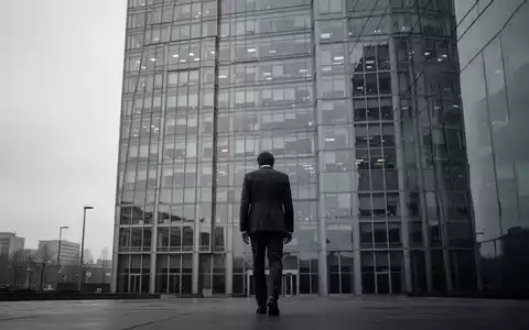 Eine einzelne Person in einem Anzug geht von einem modernen Bürogebäude weg, unter einem bewölkten Himmel. - Foto: über boerse-global.de