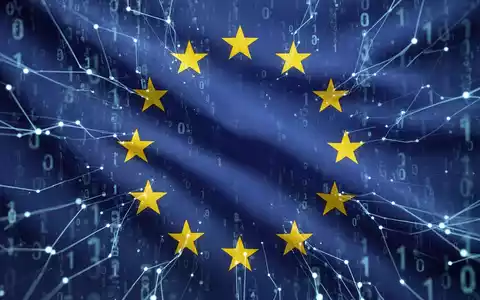 Stilisierte EU-Flagge mit Binärcode und Netzlinien, die digitale Regulierung und Fairness symbolisieren. - Foto: über boerse-global.de