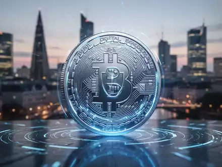GlĂŒhende digitale EuromĂŒnze vor verschwommener europĂ€ischer Stadtsilhouette, Symbol fĂŒr digitale WĂ€hrung und Innovation. - Foto: ĂŒber boerse-global.de