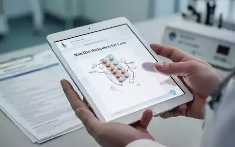 Eine Hand hält eine weiße Tablette, im Hintergrund verschwommen medizinische Dokumente oder eine Klinik. Symbolisiert neue orale Medikamente. - Foto: über boerse-global.de