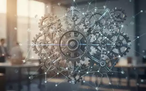 Eine stilisierte grafische Darstellung von miteinander verbundenen Zahnrädern oder einem komplexen Netzwerk, das Lieferketten und regulatorische Rahmenbedingungen symbolisiert. - Foto: über boerse-global.de
