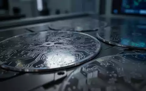 Nahaufnahme von Siliziumwafern mit komplexen Schaltkreisen, die eine gedämpfte Beleuchtung reflektieren, vor einem unscharfen High-Tech-Hintergrund. - Foto: über boerse-global.de