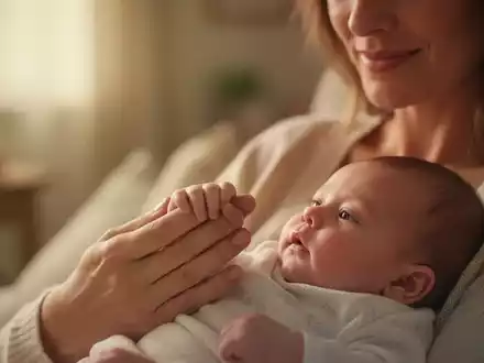 Nahaufnahme der Hände einer Mutter, die die Hand ihres Babys hält, mit weichem, warmem Licht, das ihre Verbundenheit symbolisiert. - Foto: über boerse-global.de