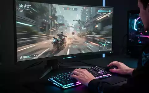 Gamer-Hände auf einer RGB-Tastatur und Maus, fokussiert auf einen Hochfrequenz-Monitor mit einem schnellen Spiel. - Foto: über boerse-global.de