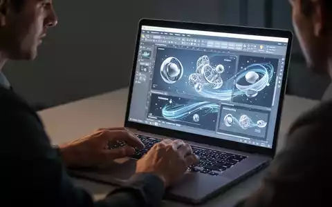 Nahaufnahme von HĂ€nden, die auf einem Laptop tippen, mit einer PowerPoint-PrĂ€sentation mit 3D-Modellen und flieĂenden ĂbergĂ€ngen auf dem Bildschirm. - Foto: ĂŒber boerse-global.de