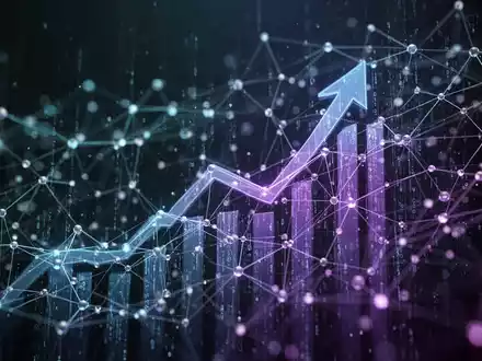 Abstraktes, leuchtendes digitales Netzwerk mit verbundenen Knoten und Datenpunkten, das KI-Faktentreue und komplexe Rangsysteme symbolisiert. Dezenter Aufwärtspfeil integriert. - Foto: über boerse-global.de