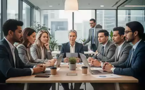 Führungskräfte und Teammitglieder arbeiten in einem modernen Büro zusammen, symbolisch für Stressmanagement und psychische Gesundheit am Arbeitsplatz. - Foto: über boerse-global.de