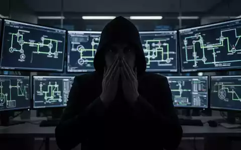 Eine Person im Schatten, die den Mund bedeckt, vor Bildschirmen mit Stromnetz-Schemata, symbolisiert Whistleblowing und Geheimhaltung. - Foto: über boerse-global.de