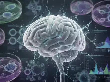 Ein stilisiertes Gehirn mit leuchtenden neuronalen Pfaden, umgeben von verschwommenen wissenschaftlichen Forschungselementen. - Foto: über boerse-global.de