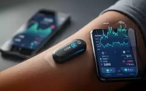 Ein moderner Glukosesensor am Arm einer Person, im Hintergrund ein Smartphone mit Echtzeit-Glukosedaten. - Foto: über boerse-global.de