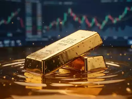 Ein glänzender Goldbarren, teilweise in flüssiges Gold getaucht, in einem professionellen Finanzumfeld. - Foto: über boerse-global.de