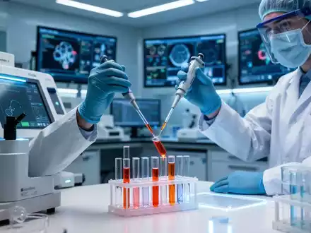 Ein Wissenschaftler in einem Labor analysiert eine Urinprobe mit Pipette und Reagenzgläsern, umgeben von medizinischer Technologie. - Foto: über boerse-global.de