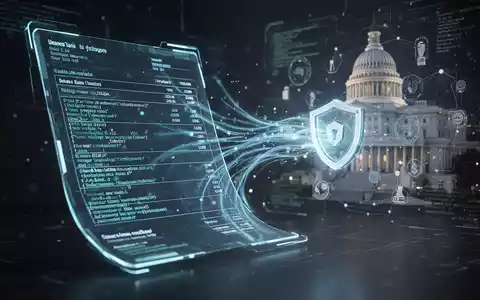 Ein abstraktes Bild, das den digitalen Datenfluss von Rechnungen in ein sicheres Finanzamt-System darstellt, mit leuchtenden Linien und Code. - Foto: über boerse-global.de