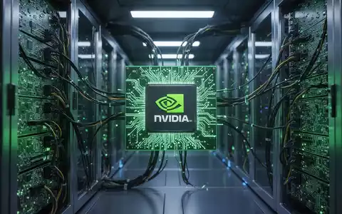 Zukunftsorientierter Serverraum mit leuchtend grünen Leiterplatten und komplexer Verkabelung, die fortschrittliche KI-Technologie repräsentiert. - Foto: über boerse-global.de