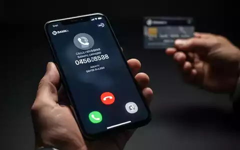 Eine Hand hält ein Smartphone mit gefälschter Anrufer-ID einer Bank, im Hintergrund eine Hand mit Kreditkarte. - Foto: über boerse-global.de
