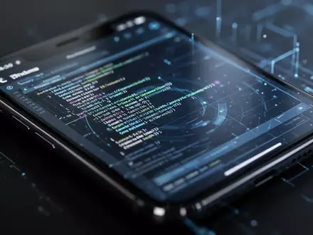 Nahaufnahme eines iPhone-Bildschirms mit technischem Code und Daten, die einen Software-Downgrade-Prozess darstellen. - Foto: über boerse-global.de