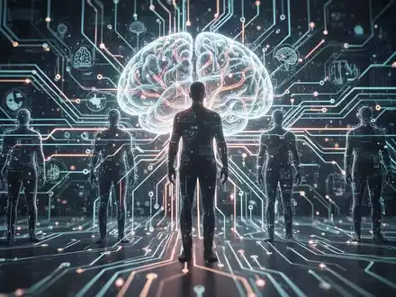Stilisierte neuronale Netzstruktur mit menschlichen Silhouetten, die den Einfluss von KI auf Personalwesen und EU AI Act darstellt. - Foto: über boerse-global.de