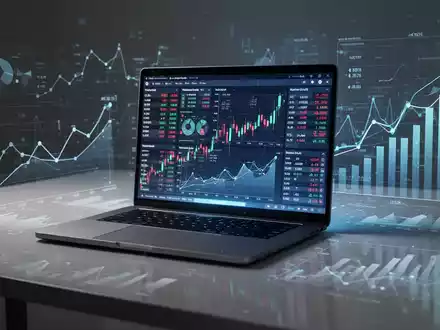 Schlankes Laptop mit Finanzdaten, umgeben von abstrakten Grafiken zu Lieferkette und steigenden Speicherchipkosten. - Foto: über boerse-global.de