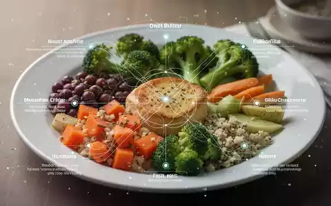 Eine stilisierte Grafik von Ernährungsregeln, die sich über einen Teller mit gesundem, ausgewogenem Essen legt, repräsentiert Abnehmerfolg. - Foto: über boerse-global.de