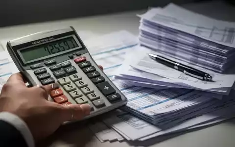 Eine Nahaufnahme einer Hand, die einen Taschenrechner mit Zahlen auf dem Display hält, neben einem Stapel Finanzdokumente und einem Stift. - Foto: über boerse-global.de