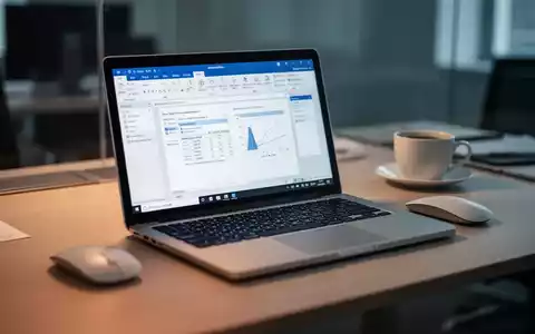 Nahaufnahme eines Laptop-Bildschirms mit Microsoft Word, Tastatur, Maus und Kaffeetasse auf einem modernen Schreibtisch. - Foto: über boerse-global.de