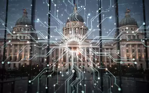 Leuchtendes neuronales Netz oder Leiterplatte mit digitalem Code, symbolisiert KI-gestützte Softwareentwicklung in der öffentlichen Verwaltung. - Foto: über boerse-global.de