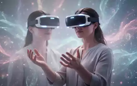 Eine Person mit VR-Headset interagiert in einer ruhigen, abstrakten virtuellen Kunstumgebung, die Entspannung und Therapie symbolisiert. - Foto: über boerse-global.de