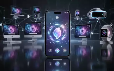 Ein iPhone zeigt die neue Siri-App-Oberfläche, umgeben von anderen Apple-Geräten in einer futuristischen, vernetzten Umgebung. - Foto: über boerse-global.de
