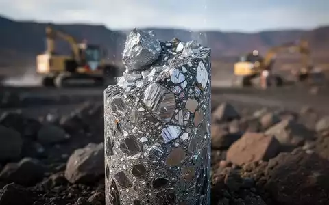 Nahaufnahme eines Bohrkerns, reich an Lithiummineralien, vor dem verschwommenen Hintergrund einer abgelegenen Explorationsstätte. - Foto: über boerse-global.de