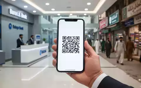 Eine Hand hält ein Smartphone mit QR-Code vor dem verschwommenen Hintergrund einer Banklobby, symbolisierend digitale Zahlungen. - Foto: über boerse-global.de
