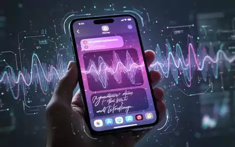 Eine Hand hält ein Smartphone mit einer iMessage-Unterhaltung, generativen Musikwellen und digitalen Handschriftwerkzeugen. - Foto: über boerse-global.de
