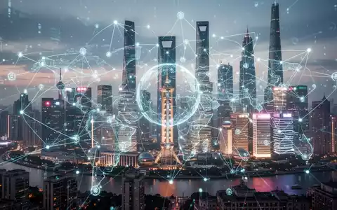 Futuristische Skyline von Shanghai mit digitalen Netzwerken über Wolkenkratzern, die globale KI-Governance und Zusammenarbeit symbolisieren. - Foto: über boerse-global.de