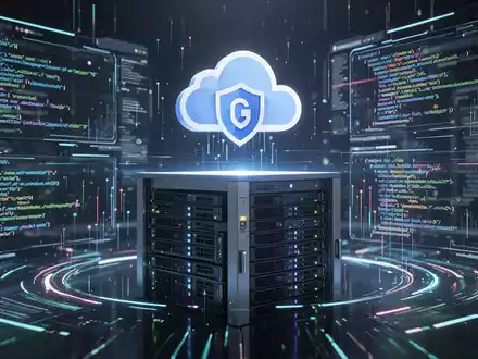 Googles Gemini-KI-Suite-Oberfläche mit Code, Datenströmen und Cloud-Computing-Symbol über Server-Racks. - Foto: über boerse-global.de