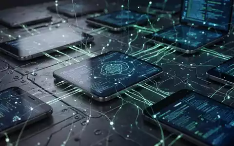 Abstraktes Bild mit vernetzten digitalen Geräten und Datenströmen, symbolisiert Systemupdates und KI-Integration in Android. - Foto: über boerse-global.de